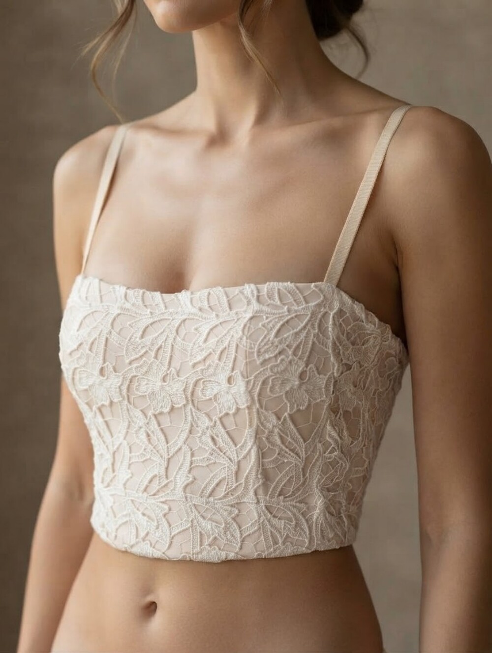 Alice + Olivia Marisol Cream & Natural Lace Bustier Crop Top Size 8